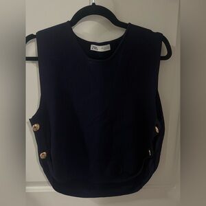 Zara Women's Navy Top with Gold Accents